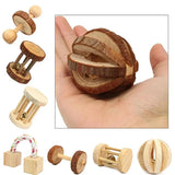 Set de Juguetes de Madera Natural para Roedores – Mordedores, Campanas y Ruedas para Hámster, Cobaya y Conejo
